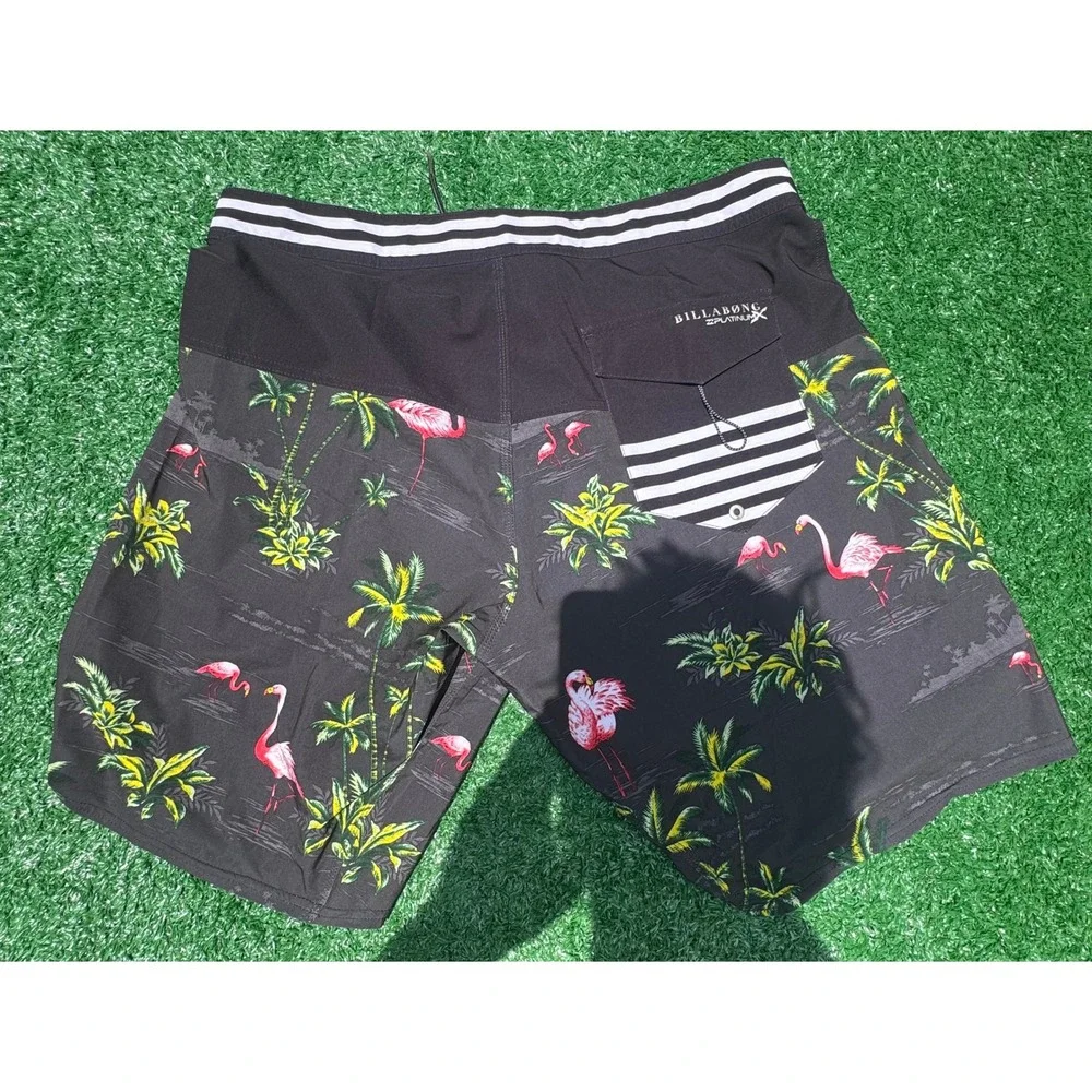 Billabong Platinum X Mens‎ Board Shorts Black Flamingo Tropical Print Size 36